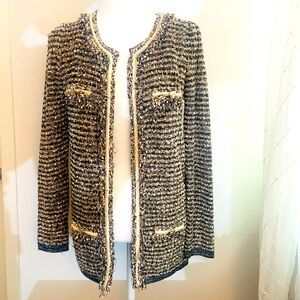 Beulah Style S/M inspired tweed long cardigan. With chain detail & more
